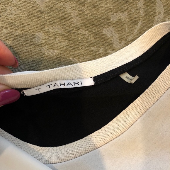 BLACK /white TAHARI asymmetrical blouse M - Picture 5 of 6